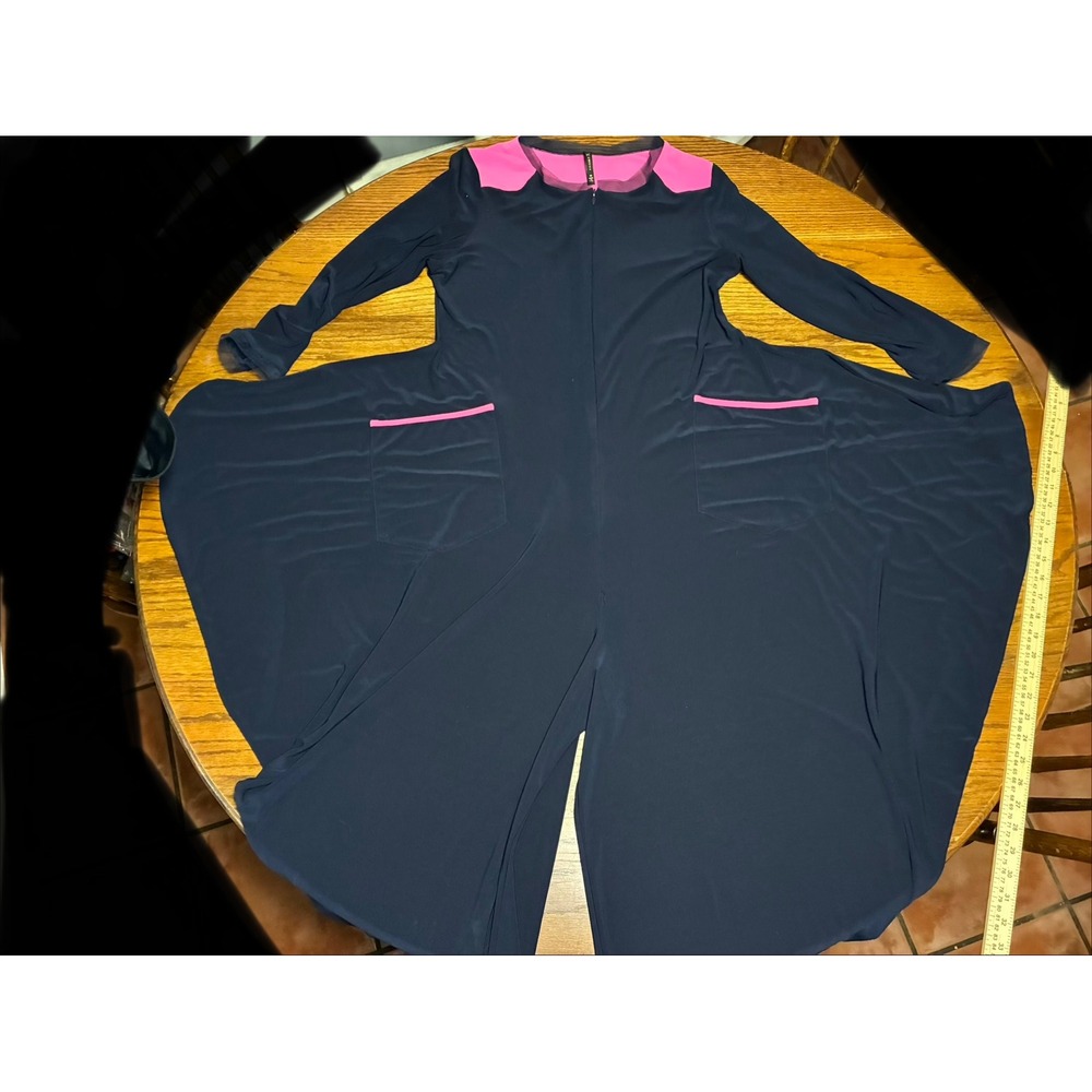 IC by Connie K Womens Navy Blue Pink Wide Leg Jumpsuit Long Sleeve Size M USA